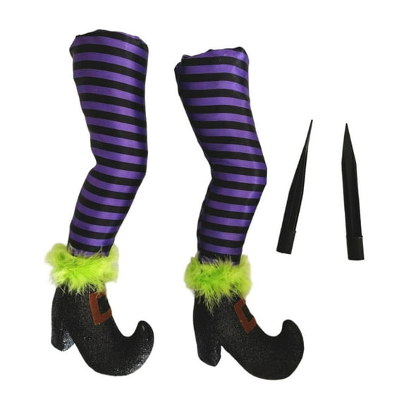 2x Piernas de de Halloween Piernas de malvada con estacas Césped Patio Decorativo, Interior con Zapatos Letrero de Patio Decoración de Púrpura