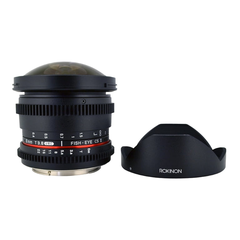 ROKINON 8mm T3.8 Cine HD Fisheye Lens w/Removable Hood [Multiple