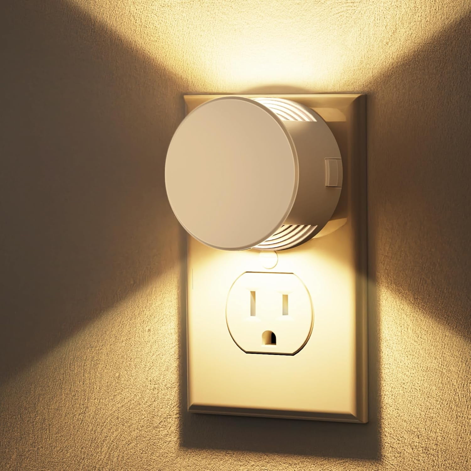 RGHJAR-Night Lights Plug into Wall [2 Pack], White Night Light Dusk to Dawn Sensor Nightlight, Brightness Adjustable 3000K Soft White, Plug in Night Light for Bedroom, Hallway, Stairs, Kitchen