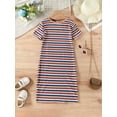 thumbnail image 3 of Mikrdoo Big Girls Summer Bodycon Short Sleeve Dress Stripes Elegant Casual Basic Fitted Midi Dresses, 11-12 Years, 3 of 8