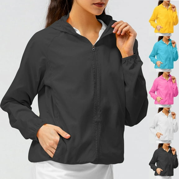 DDAPJ pyju Womens Cropped Rain Jacket Lightweight Hooded Raincoat Waterproof Windbreaker Packable Rain Coats with Pockets Blue M