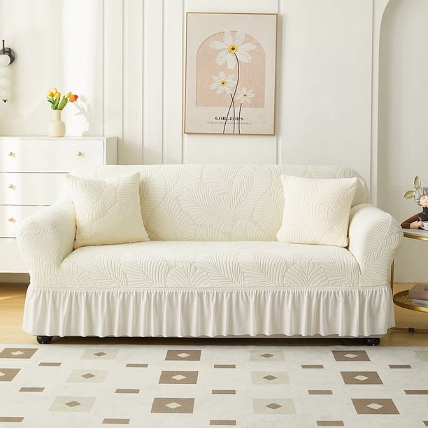 Nvzi Funda de sofá para sofás de jacquard con dobladillo, fundas de sofá elásticas para sala de estar, fácil de ajustar, lavable, protector de sofá para 2 asientos, 55,11-72,83 pulgadas (beige A)