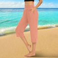 thumbnail image 6 of Wutalume Women's High Waist Side Slit Capri Pants with Pockets Elastic Wide Leg Casual Loose Fit Summer Beach Trousers,Watermelon Red M, 6 of 6