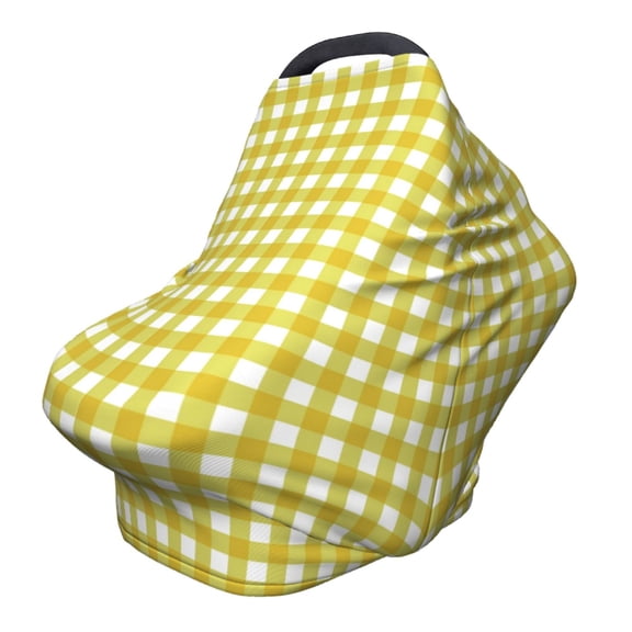 Fotbe Yellow Checkboard Pattern Car Seat Covers for Babies, Nursing Breastfeeding Cover Infant Carseat Canopy, Soft Stretchy Carrier Cover