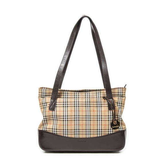 Pre-Owned Burberry Beige/Brown Burberrys Medium Zip Tote Shoulder Bag