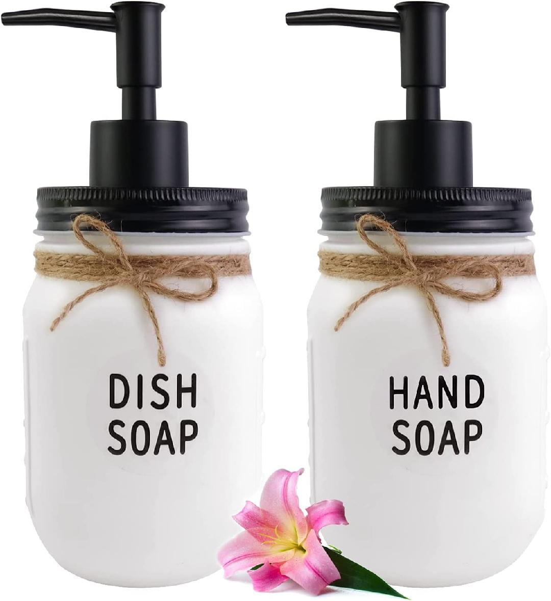 White Mason Jar Dish and Hand Soap Dispenser, 16 Ounce Glass Mason Jar