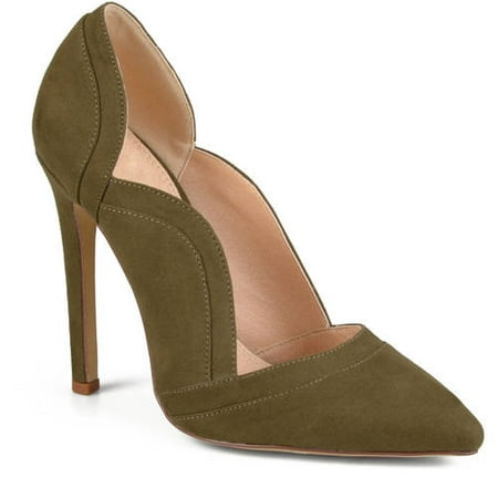 Womens Black Suede Pumps - Women's Pointed Toe Scalloped Faux Suede High Heel Pump