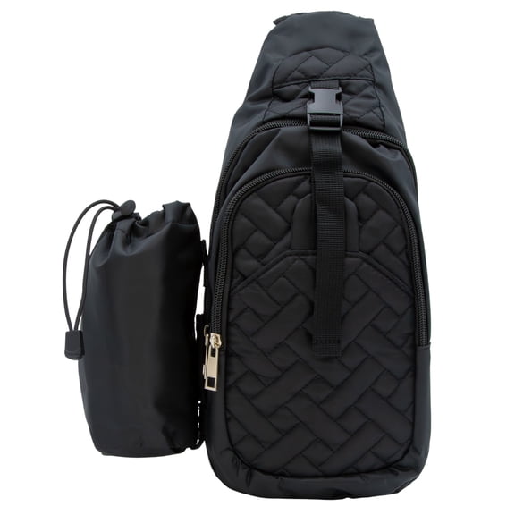 Gold Coast Quilted Sling Bag with RFID Technology & Water Bottle Holder in Black