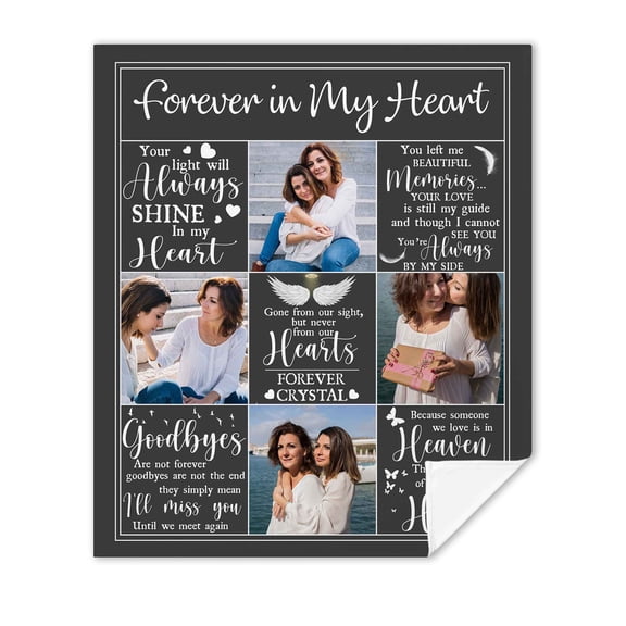 Customizaholic Personalized Forever In My Heart Photo Blanket, Memorial Blanket for Mom or Daughter, Sympathy Gift, Remembrance Photo Collage Blanket