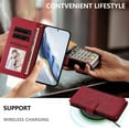 thumbnail image 5 of Premium Multifunctional Embossed Wallet Case for Samsung Galaxy A25 5G, with Crossbody & Wrist Strap, Card / Cash / Zipper Pockets, Magnetic Clasp Kickstand Stylish PU Leather Cover, Red, 5 of 19