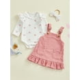 thumbnail image 3 of Elippeo Baby Girls 3Pcs Spring Outfits 3 6 9 12 18 24 Months Heart Print Romper + Suspender Skirt + Headband Set Newborn Clothes, 3 of 10