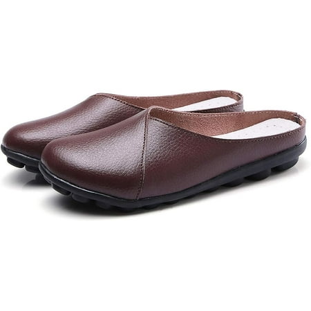 

Women s Loafers Slip-on Leather Shoes Open Back Mule Casual Flat Shoes Comfortable Summer Slipper