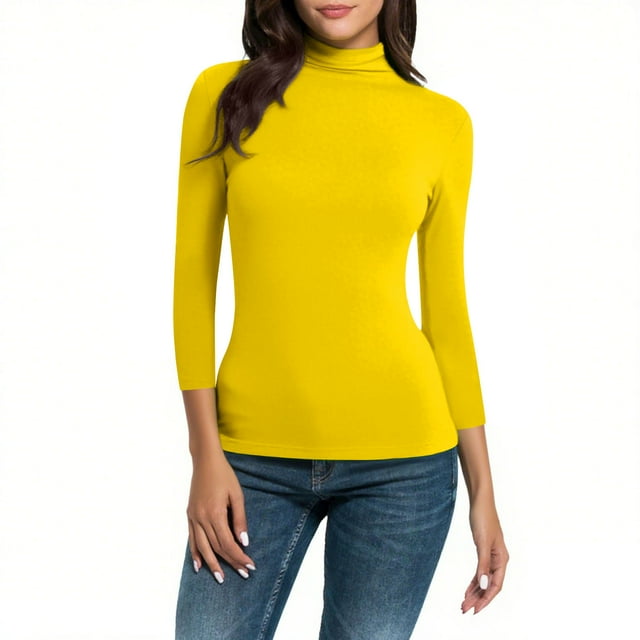 Daiosportswear Chandail Léger à Col Roulé à Manches Longues Premium pour Femmes Jaune m(m)