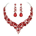 thumbnail image 2 of rygai 1 Set Wedding Earrings Extension Chain Faux Crystal Rhinestone Inlaid Dress Up Glitter Dinner Women Jewelry Necklace Female Gift,Red, 2 of 8