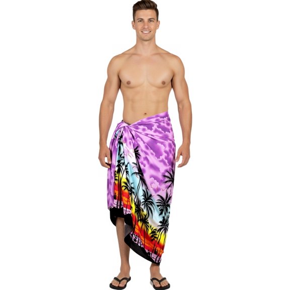 LA LEELA Men's Swimwear Beach Summer Pareo Long Sarong Wrap One Size Violet, Beach Vacation Holiday Party