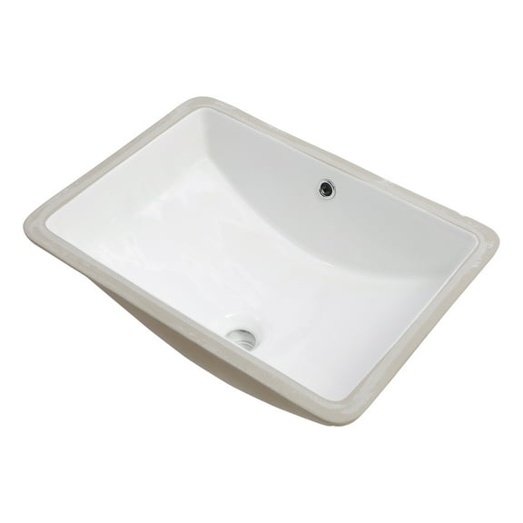 21"x14" White Ceramic Rectangular Undermount Bathroom Sink with Overflow