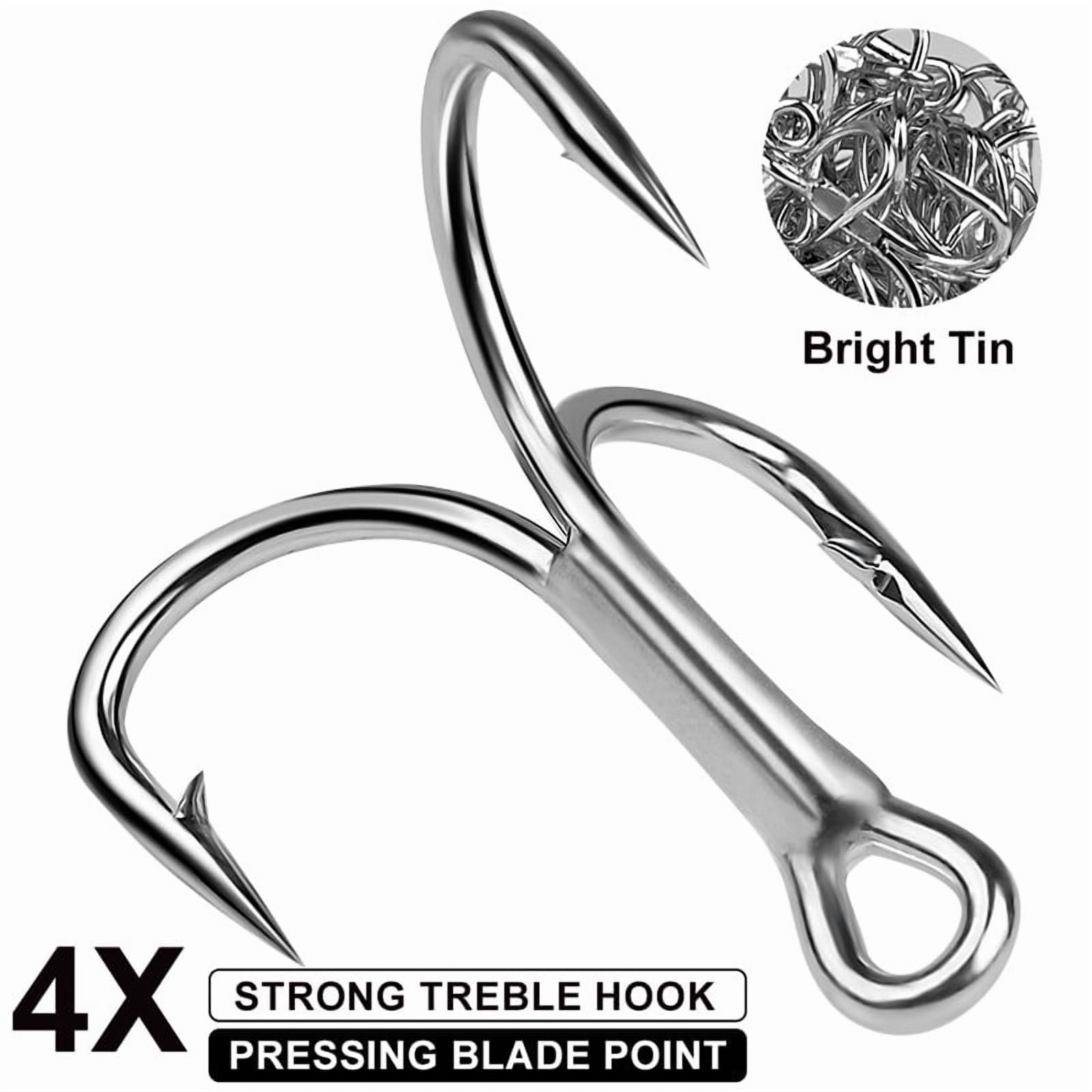 4x-Strong Treble Hook Fishing Hooks Size 4#-5/0 Sharp Round Bend for Lures Baits