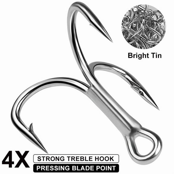 4x-Strong Treble Hook Fishing Hooks Size 4#-5/0 Sharp Round Bend for Lures Baits