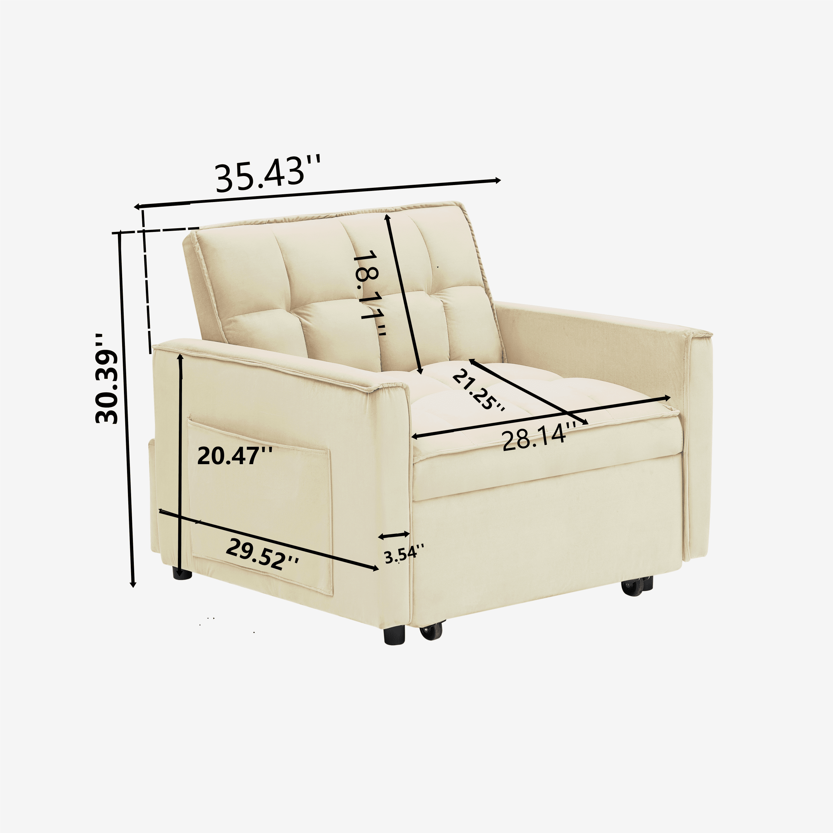 avobird 3 in 1 Convertible Chair Bed Sleeper, Pull Out Sofa Bed With adjustable back/USB port/ashtray/swivel phone stand, Beige