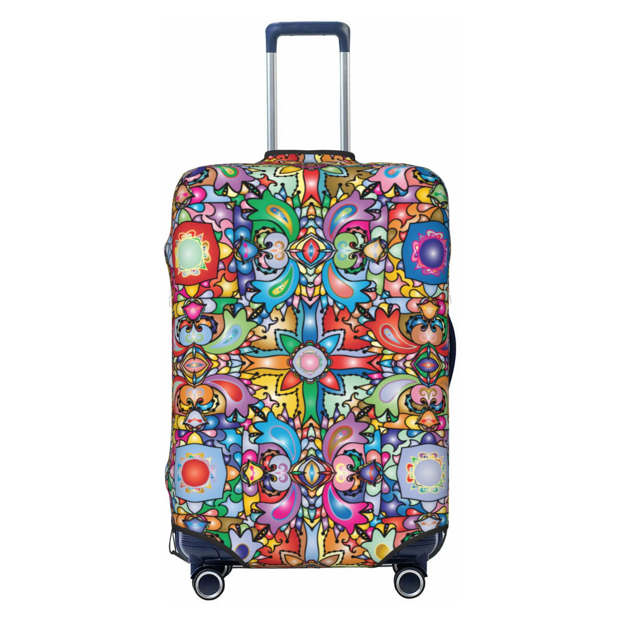 Tequan Colorful Fractal Mandala Pattern Polyester Elastic Luggage Cover Dustproof Travel 