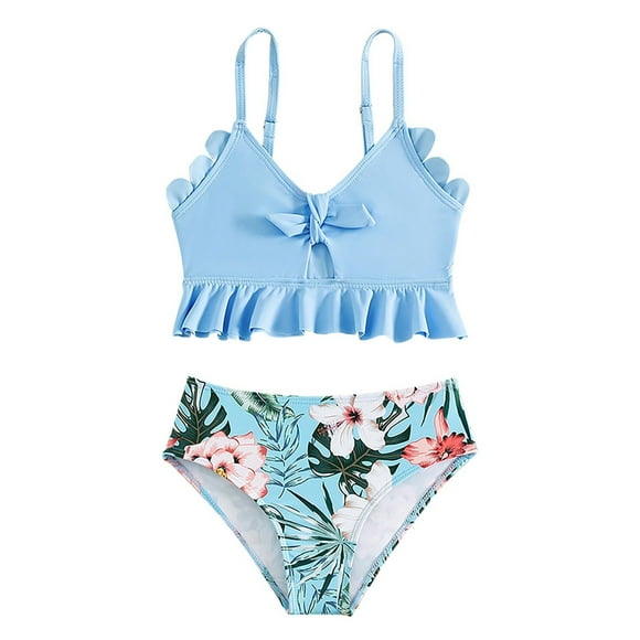 Hiiyo Bikini pour Petites Filles, Maillot de Bain à Volants pour la Plage, 2 Pcs, Tailles 6-7 T