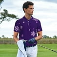 thumbnail image 4 of Daiia Crystal Purple Snowflake Pattern Men’s Polo Shirts,Solid Deck Shirt,Classic Fit, Breathable Cotton Polo for Casual and Sport Wear-Small, 4 of 7
