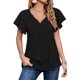 thumbnail image 2 of Mujer Casual Gasa Top Impreso Cuello En V Manga Corta Blusas Camisa Con Cordón Para Verano Negro M, 2 of 6