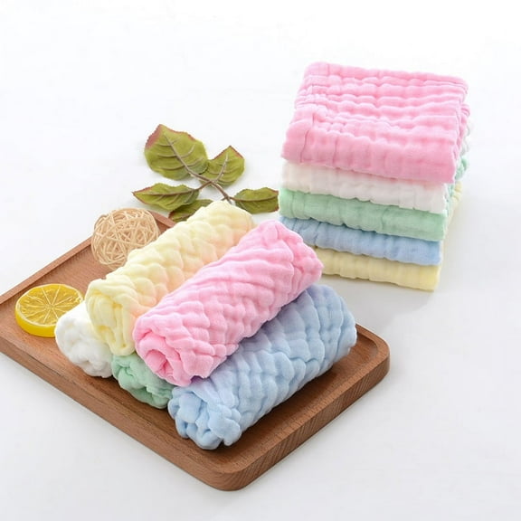 Papapt 5Pack Baby Washcloths Muslin Cotton Baby Face Towels Wash Cloths Soft on Sensitive Skin Absorbent for Boys & Girls 12x12 inches #J02