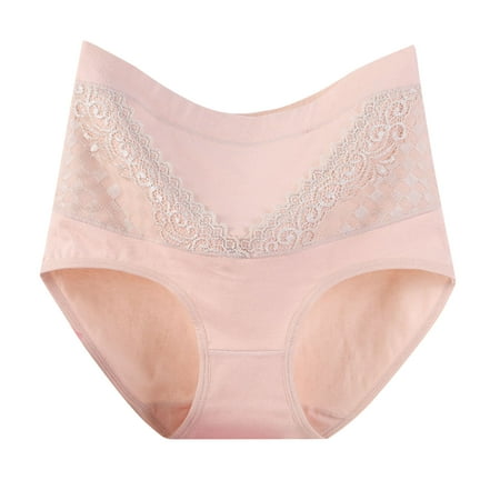 Scyoekwg Women s Cotton Underwear Solid Color Comfort High Waisted Underwear Ladies Underpants Hipster Panties Lace Stretchy Underpants(Beige XXXXL)