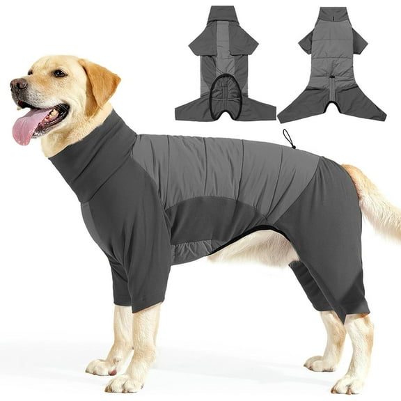 HQREA Warm Fleece Dog Jumpsuit Coat  Four Legs Turtleneck Outdoor Snow Jacket for Medium Large Dogs