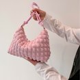 thumbnail image 5 of Bolso de mano de pana suave a cuadros con diseño de cuadros, moderno y sencillo, de color liso, color rosa, 5 of 5