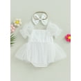 thumbnail image 5 of Newborn Infant Baby Girls Romper Dress 6M 12M 18M 24M Short Sleeve Bow Tulle Jumpsuits Summer Bodysuits with Headband Toddler Clothing, 5 of 10