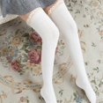 thumbnail image 1 of Medias largas de algodón con encaje cálido para mujer, calcetines altos hasta el muslo con encaje de nailon (blanco), 1 of 2