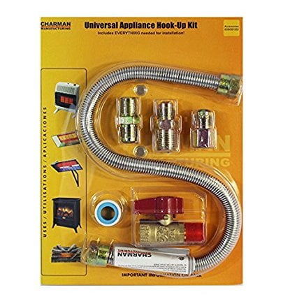 Universal Gas Appliance Installation Kit - 22-Inch One-Stop Range Hook-Up - Stainless Steel Flexible Connector Line - 1/2-Inch Brass Flare Shut Off Valve & Couplings - Water Heater Stove (Best Pipe For Gas Line)