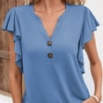 thumbnail image 4 of TNOBHG Women V-neck Ruffle Sleeve Top Women's Elegant Short-sleeved Blouse Solid Color T-shirt Soft Loose Fit Summer Comfortable Spring Tee Ruffled Short, 4 of 8