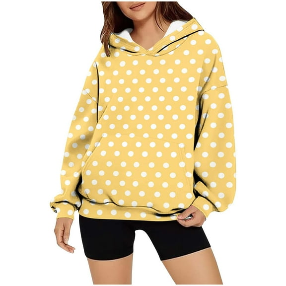Chbgutlmr Sweatshirt for Women Long Sleeve Polka Dots Loose Comfy Drop Shoulder Hoodies Pullover Tops