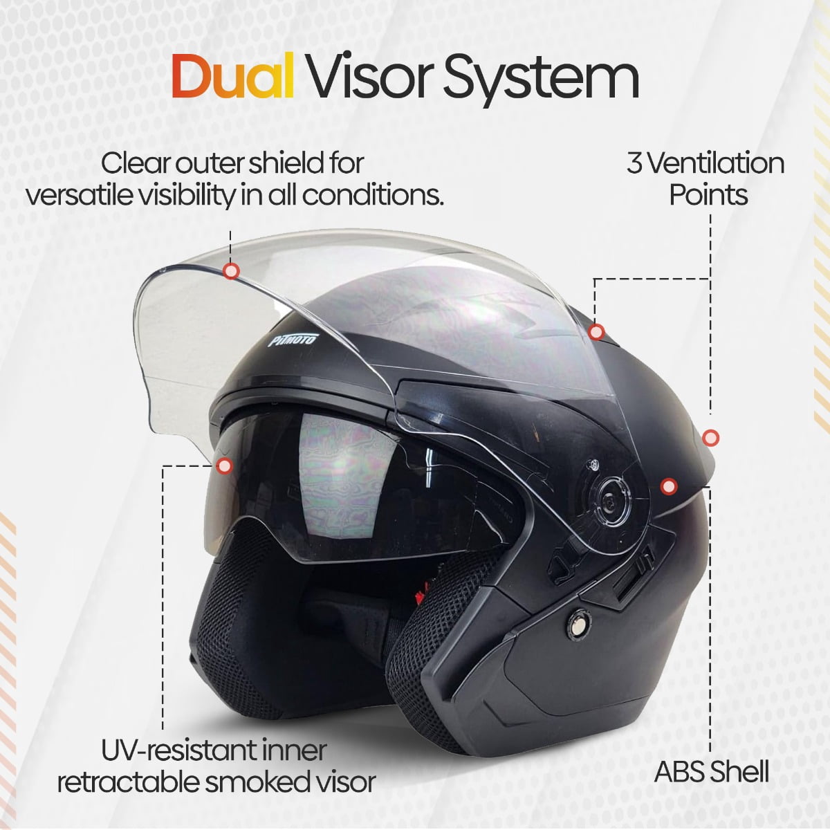 PITMOTO Open-Face Motorcycle Helmet. DOT, Model PM-768. -Matte Black -Medium