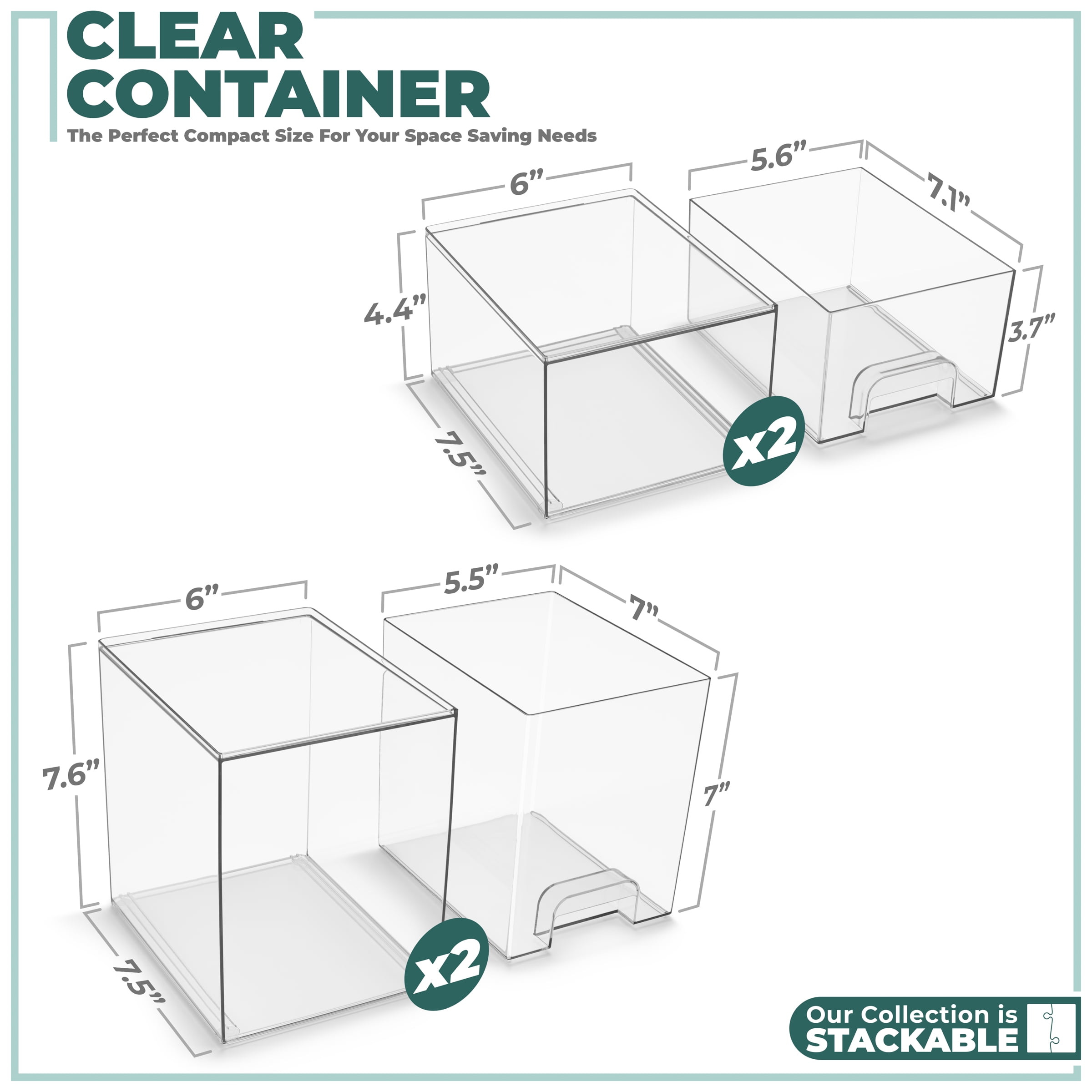 Sorbus Tall & Small Acrylic Storage Drawers, Clear Baby Organizer Bins, 4-Pack