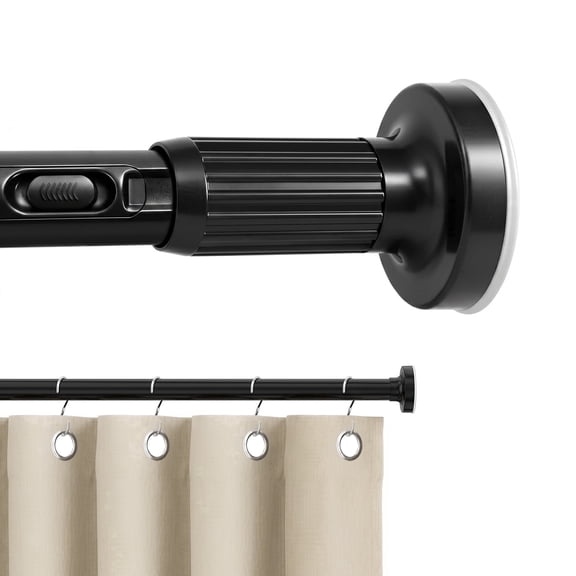 Shower Curtain Rod, 32-122 Inch Adjustable Closet Tension Rod Rust, No Drill Spring Shower Rod, Non-Slip Rustproof Telescopic Rod for Bathroom, Black