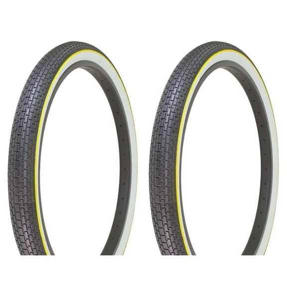 two Tire Duro 26 x 2.125 Black/White Side Wall Yellow Line HF-120A.