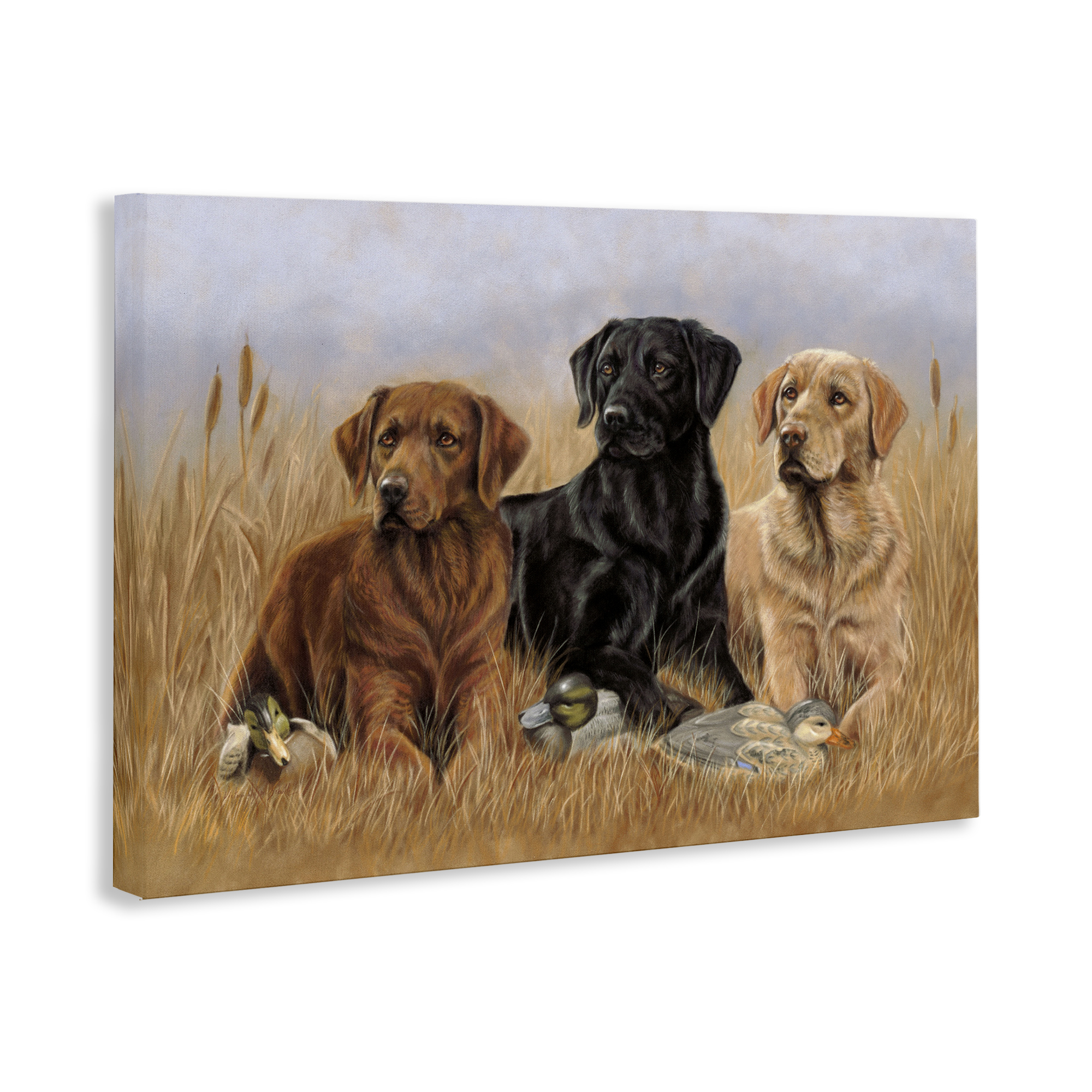 Stupell Industries Dog Trio & Ducks Animals & Insects Painting Gallery Wrapped Canvas Art Print Wall Art, 24 x 16