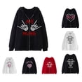 thumbnail image 4 of Abrigo con capucha Sunloudy para adultos, chaquetas con bolsillos con cremallera y estampado de hueso de mano/corazón/esqueleto/alambre de manga largxteriores informales de estilo callejero Sunloudy  moda, 4 of 5