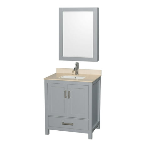 Wyndham Collection Sheffield 30 inch Single Bathroom Vanity in Gray, Ivory Marble Countertop, Undermount Square Sink, and Medicine (Best Over The Counter Medicine For Chest Congestion And Cough)