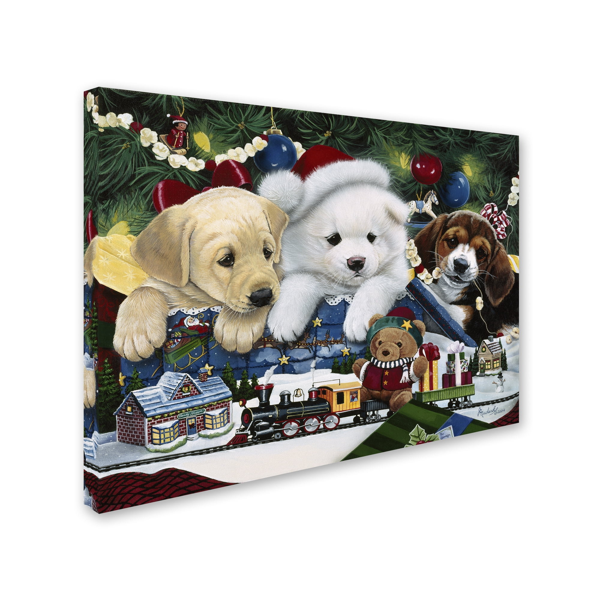 Trademark Fine Art 'Curious Christmas Pups' Canvas Art by Jenny Newland