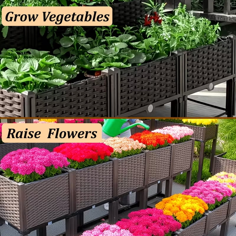 4Pcs Rattan Outdoor Planting Box, Raised Garden Bed, Garden Plant Boxes for Vegetables, Flowers