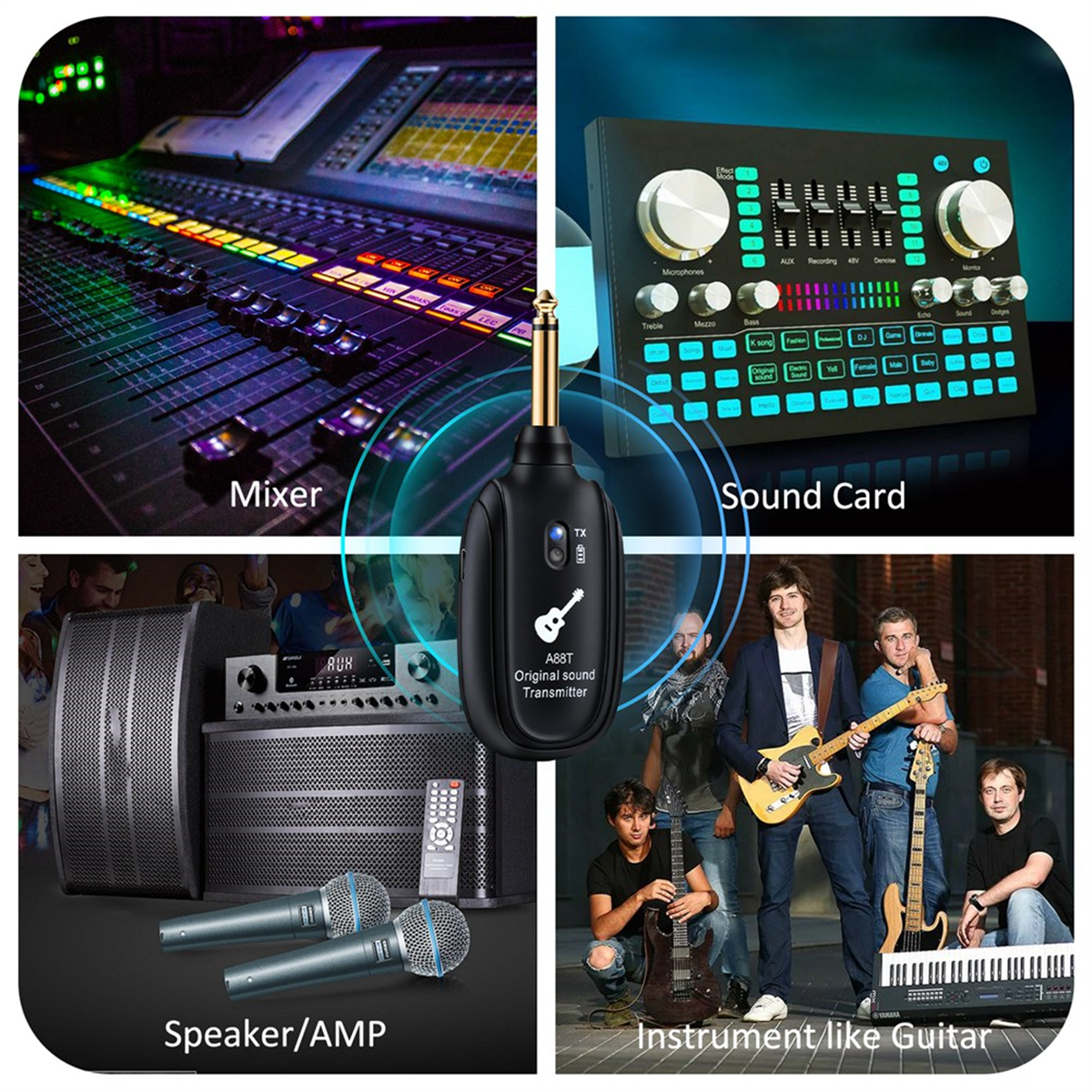 New A88T Wireless Guitar System Electric Guitar Pickup Audio Transmitter Receiver for Electric Guitar Bass Violin Guitar,1 x audio transmitter 1 x audio receiver 1 x Data cable,Black