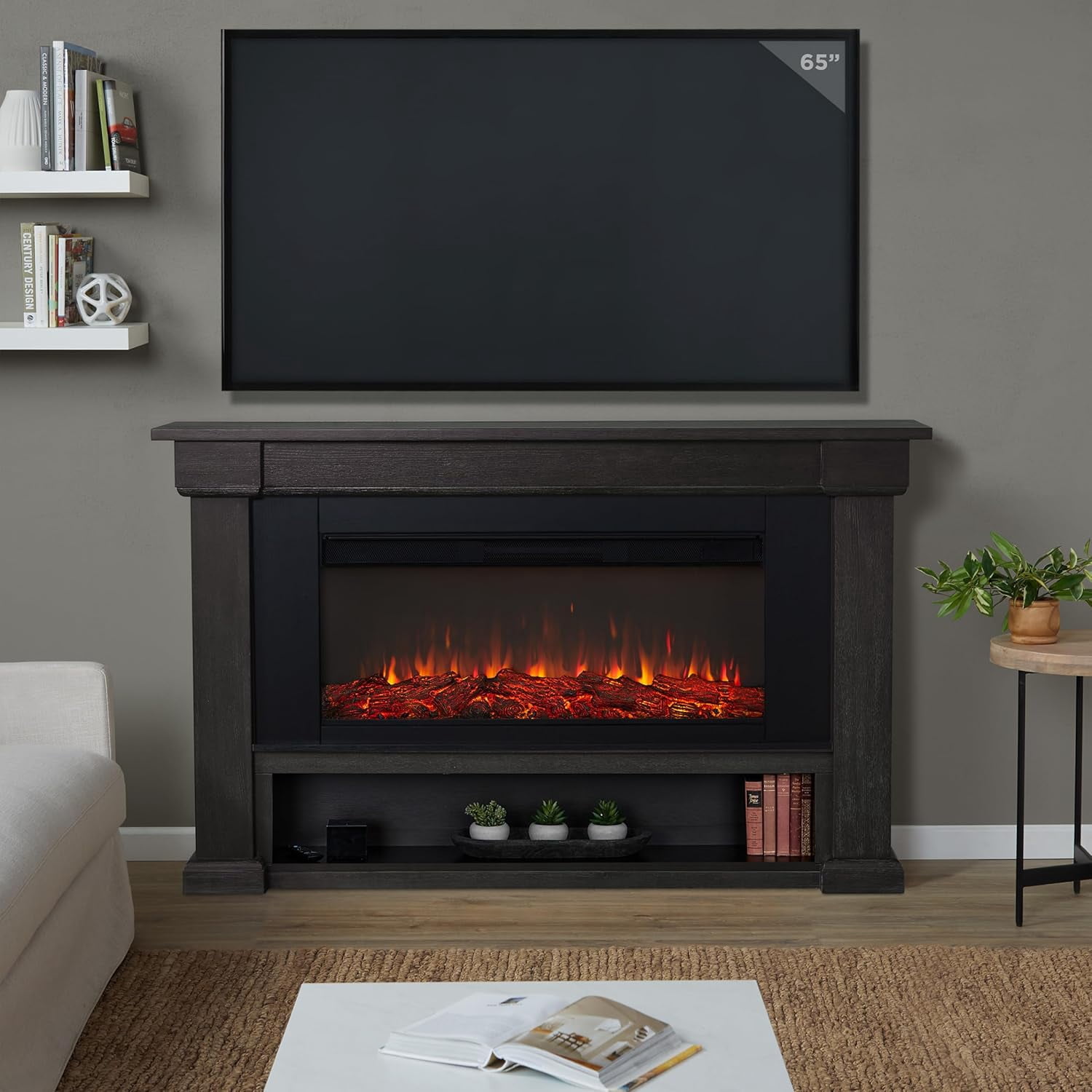 Real Flame Bristow 66" Landscape Electric Fireplace in Weathered Wood
