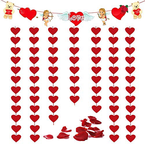 Valentine S Day Decor 72 Red Hearts Felt Garland Party Hanging String Decor 1 Heart Banner 100pcs Rose Petals For Valentines Decorations Wedding Engagement Party Supplies Walmart Canada,What Goes With Purple And Black