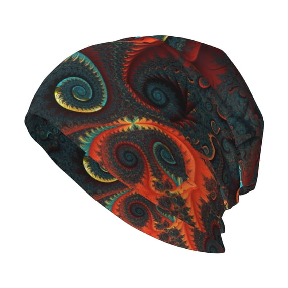 Beanie Hats for Men and Women, Green Mysterious Spiral Fractal Patterns Adult Unisex Knit Hat Winter Warm Skull Cap