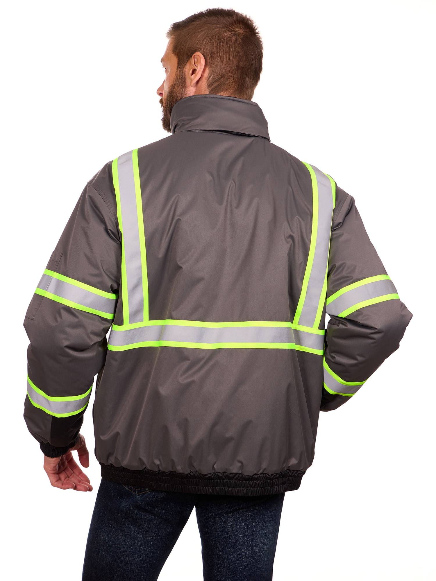 Bass Creek Outfitters Men's Oxford Insulated Safety Work Jacket with Hidden Hood, Sizes S-3XL